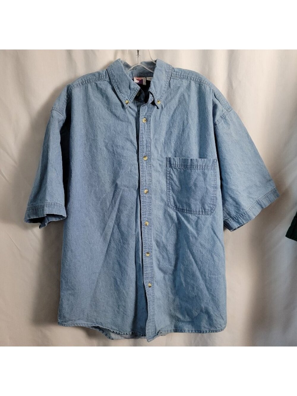Graphic Sports Denim Shirt Button Front Large Short Sleeves Front pocket Men's